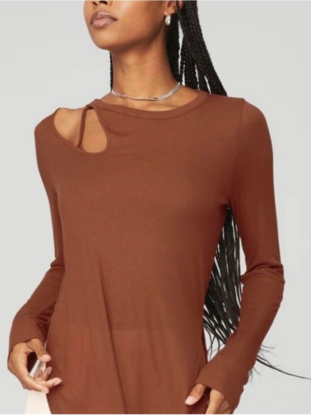 ALO Ribbed Peak Top, Rust, Sz Sm